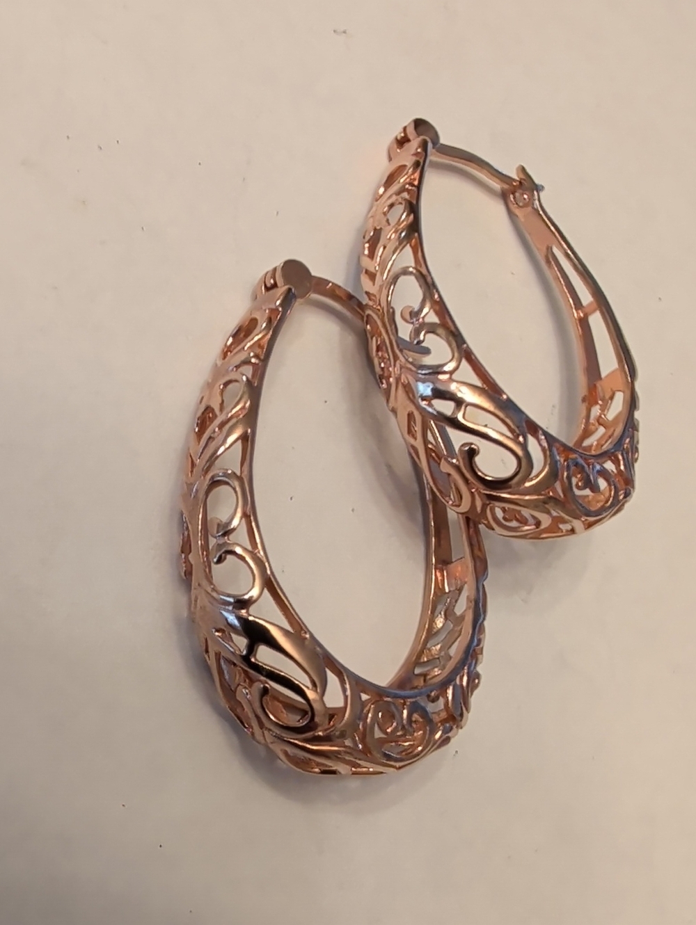 Sterling Silver Rose Gold Filigree Hoop Earrings - Women Jewelry